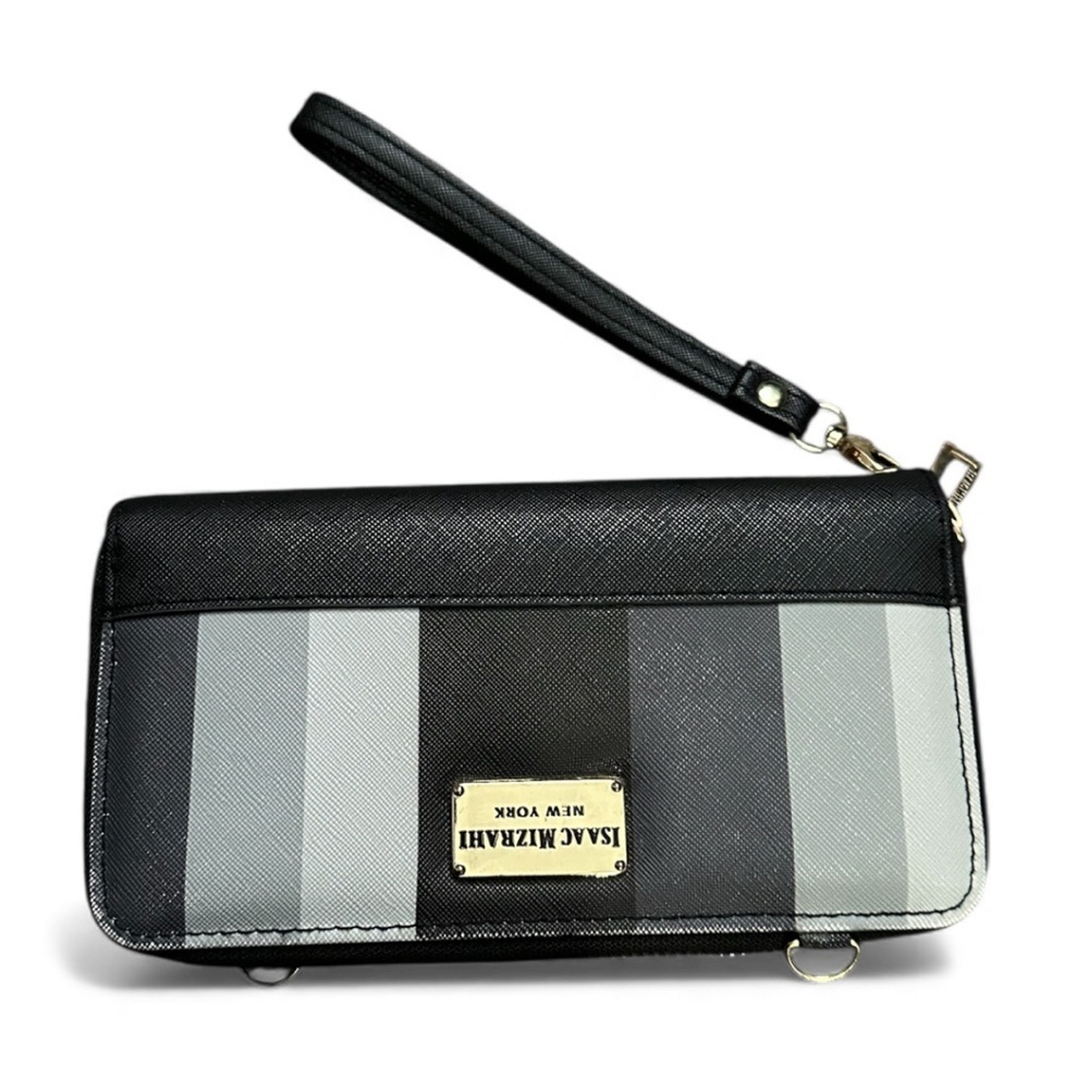 Isaac Mizrahi Black and Gray Striped Wristlet